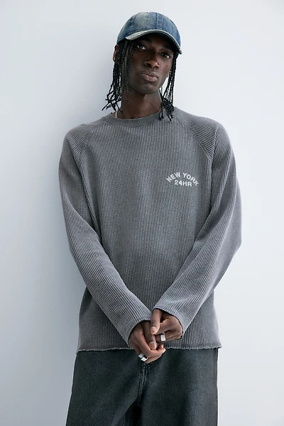 T-shirt gaufré classique à manches longues