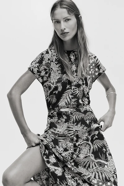 Cap-Sleeved Satin Dress