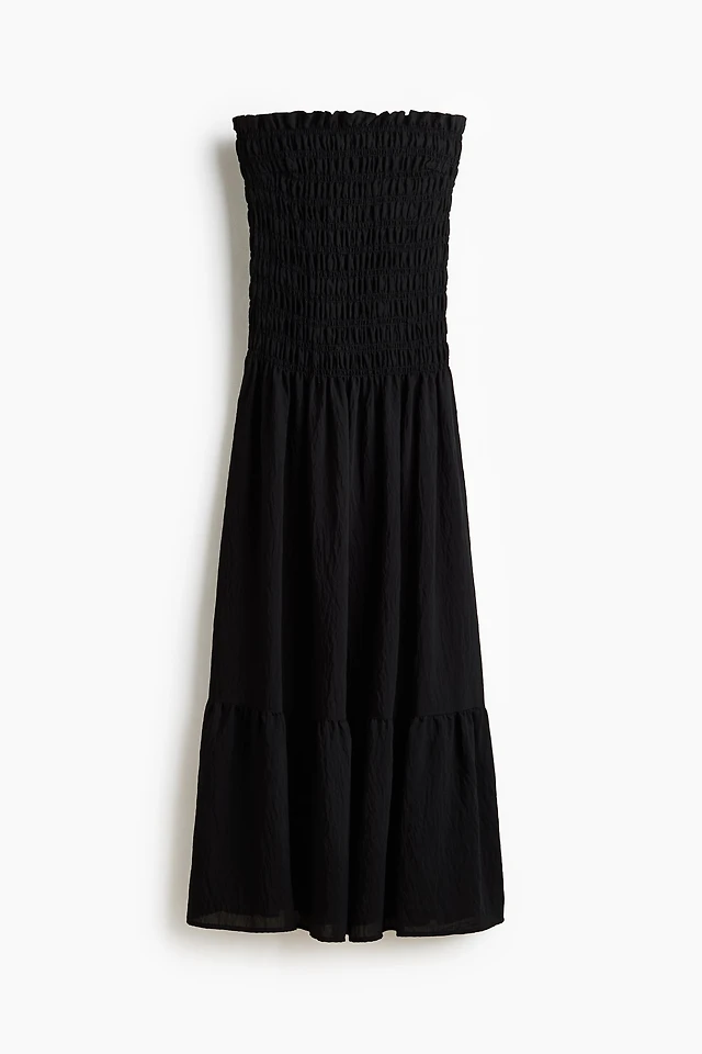 h&m black tube dress HM Black Smocked Strapless Maxi Dress 100% Cotton Tube Ruffle XXL 09857773