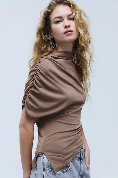 One-Sleeve Mock Turtleneck Top