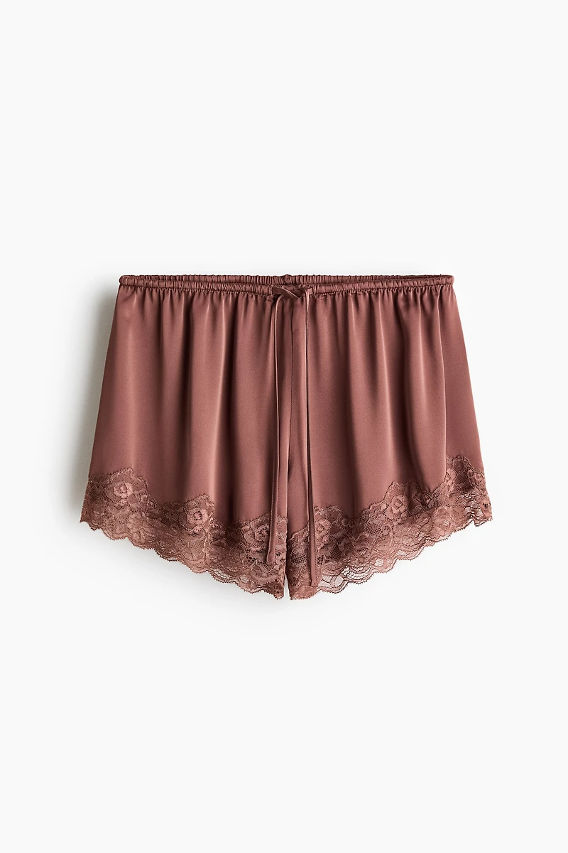 Lace-Trimmed Satin Shorts