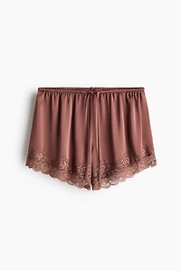 Lace-Trimmed Satin Shorts