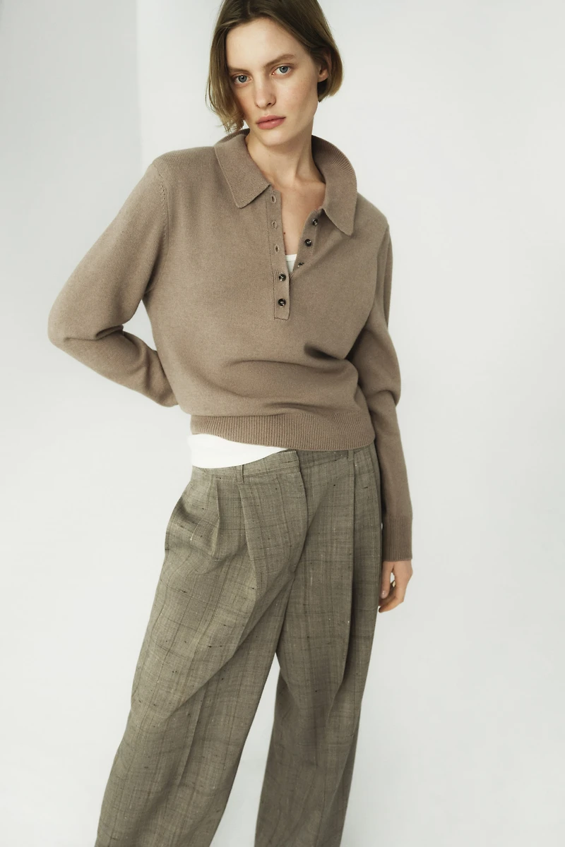 Shoulder-Pad Polo Sweater