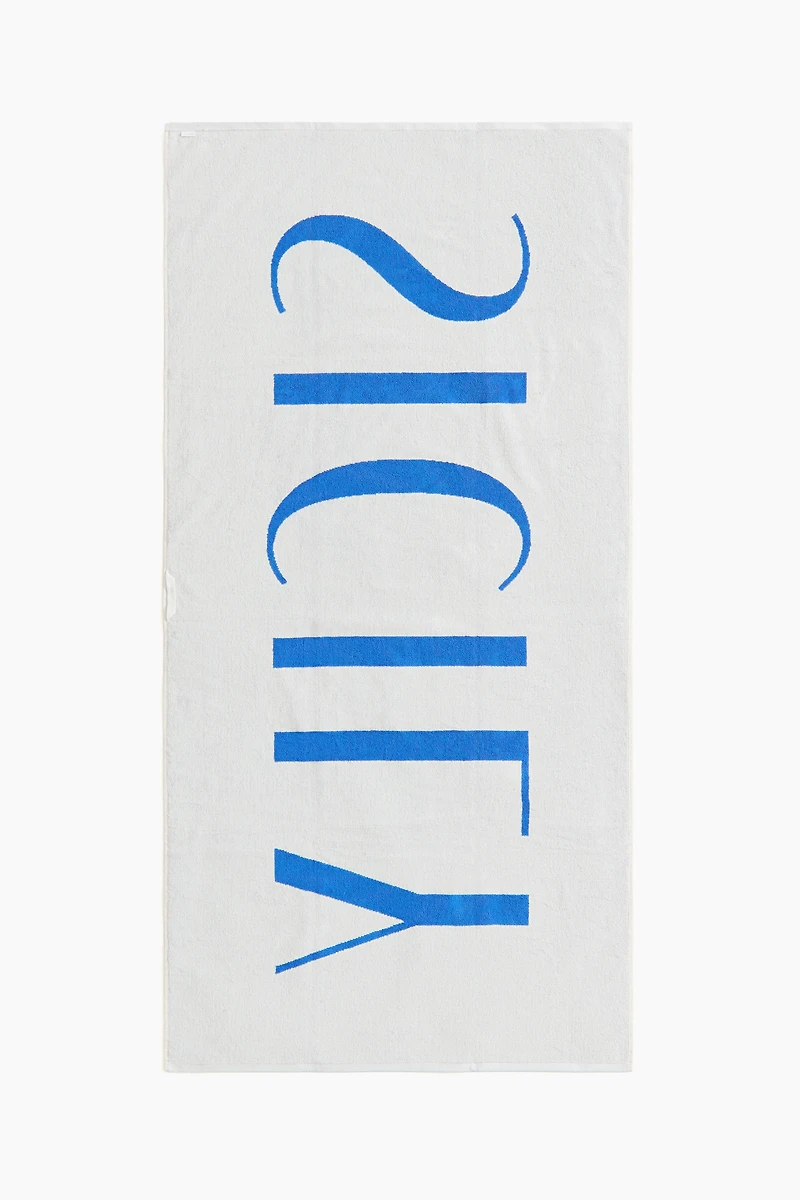 Cotton Beach Towel with Text Motif