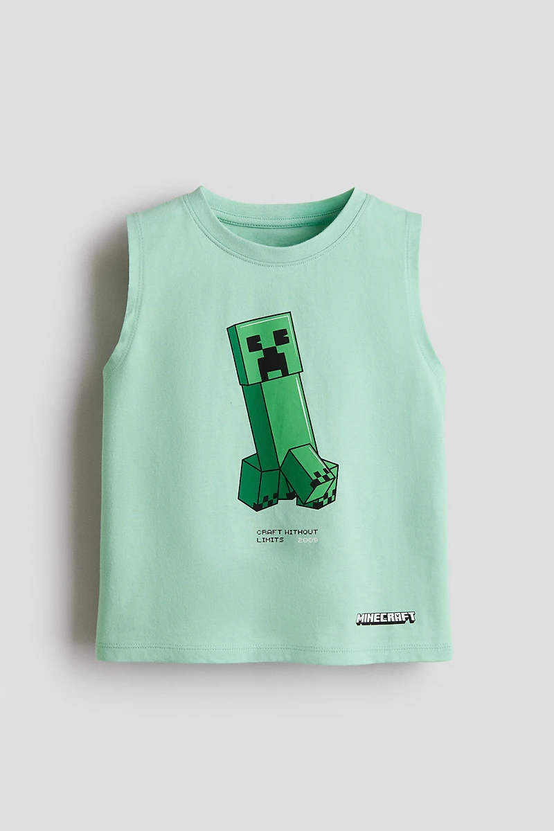 Printed-Motif Cotton Tank Top