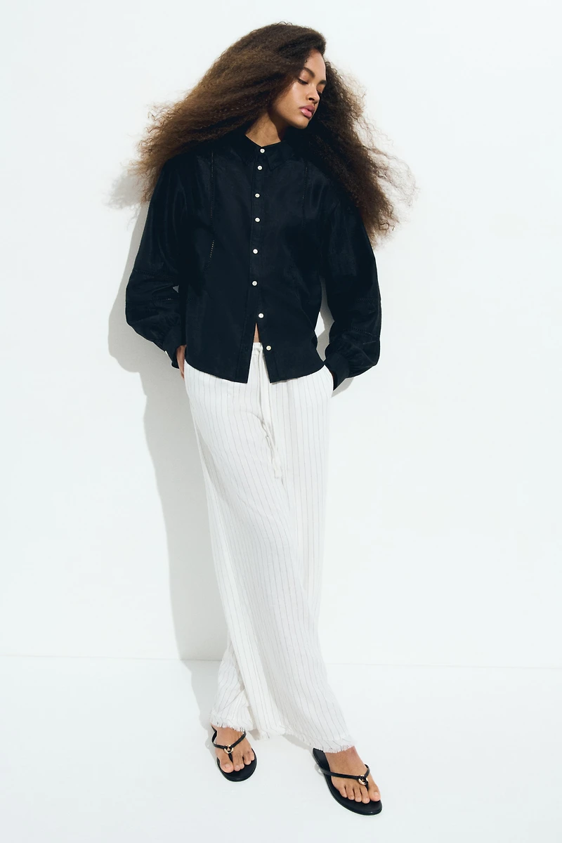 Linen-Blend Drawstring Pants