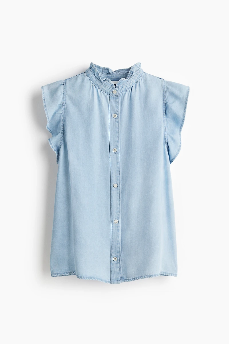 Ruffle-Trimmed Denim Blouse