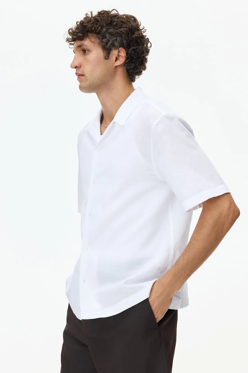 Chemise détendue en lin mélangé à col cubain