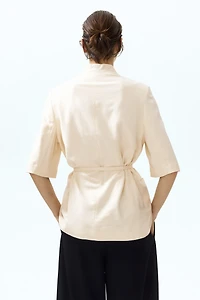 Short-Sleeved Linen-Blend Jacket