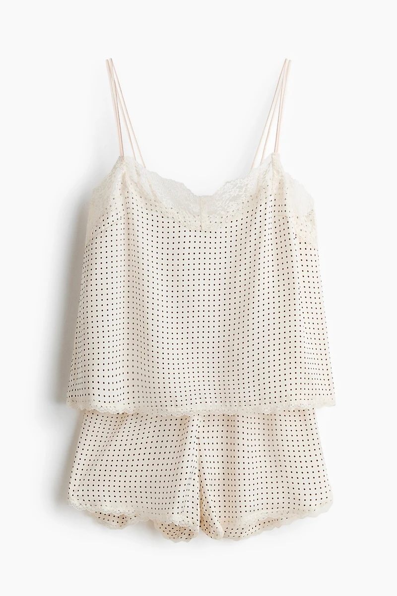 Lace-Trimmed Satin Pajamas