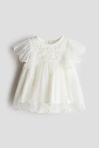 Embroidered-Detail Mesh Dress