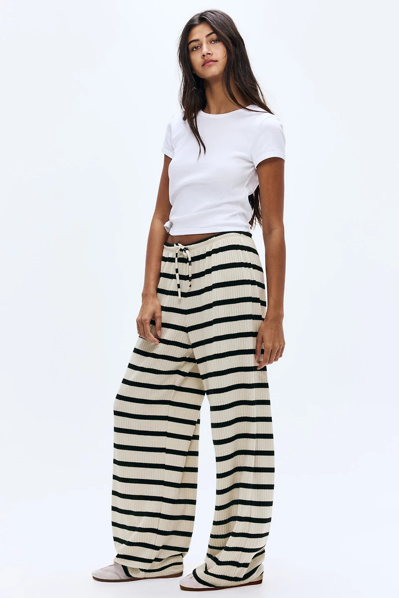 Wide-Leg Rib-Knit Pants
