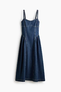 Flared-Skirt Denim Dress