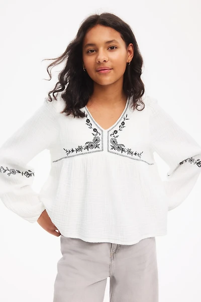 Cotton Muslin Blouse with Embroidery