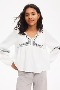 Cotton Muslin Blouse with Embroidery