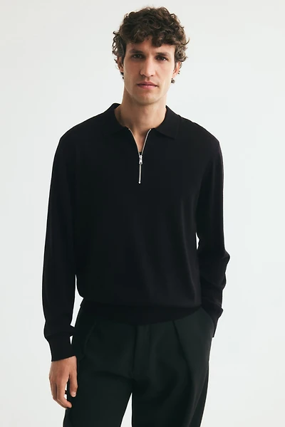 Regular-Fit Merino Wool Half-Zip Polo Shirt