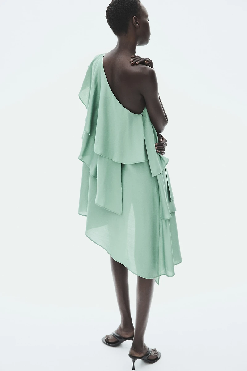 Flounced One-Shoulder Dress