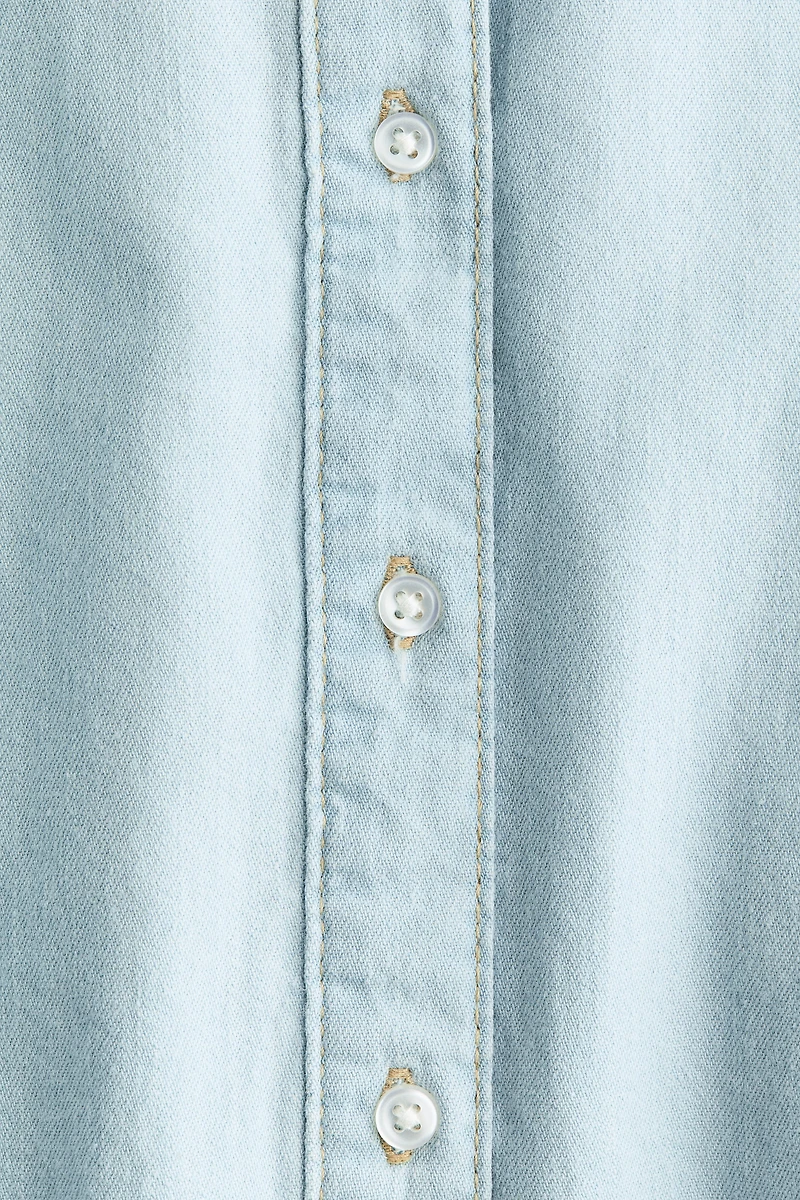 Ruffle-Trimmed Denim Blouse