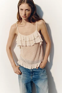 Flounced Pointelle-Knit Top