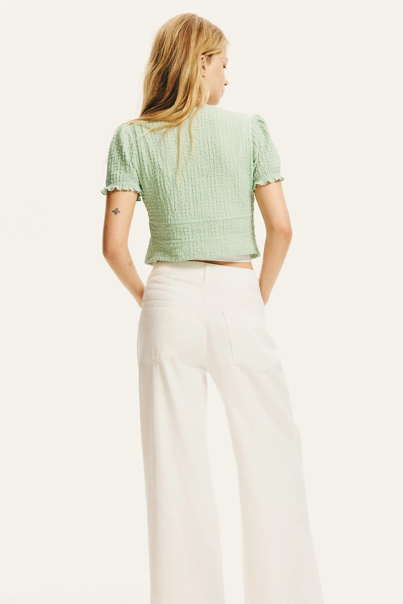 Crinkled Tie-Front Top
