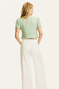 Crinkled Tie-Front Top