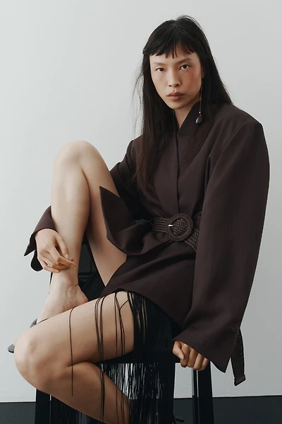 Belted Lapelless Jacket