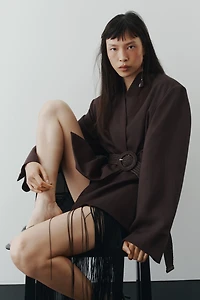Belted Lapelless Jacket