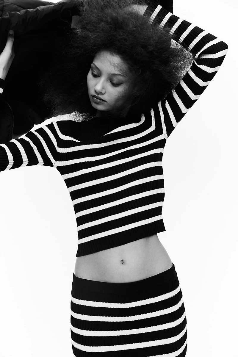 Rib-knit Boat-neck Top