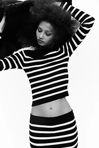 Rib-knit Boat-neck Top