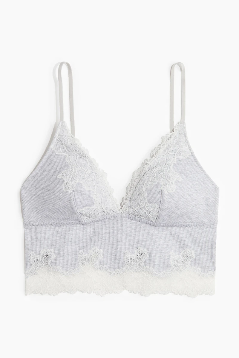 Lace-Trimmed Cotton Bralette
