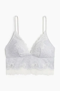 Lace-Trimmed Cotton Bralette