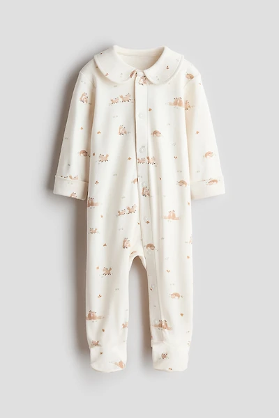 Cotton Pajama Jumpsuit with Collar