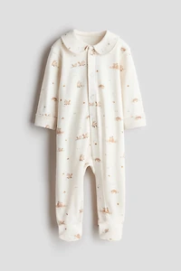 Cotton Pajama Jumpsuit with Collar