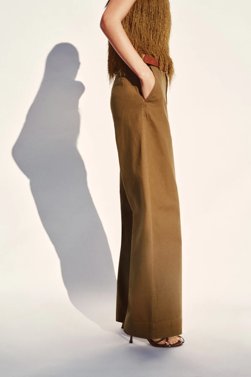 Wide Belted Twill Pants