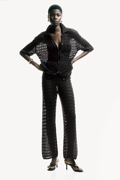 Crochet-Look Cotton Pants