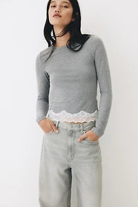 Lace-Trimmed Jersey Top
