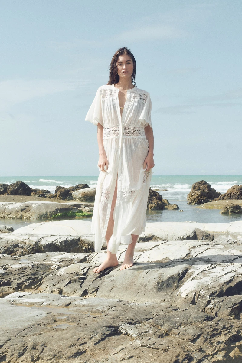 Lace-Inset Cotton Dress