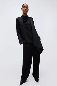 Shawl-Detail Satin Blouse