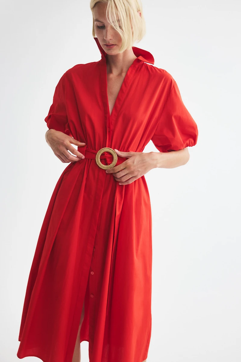 Cotton Shirt Dress with Belt