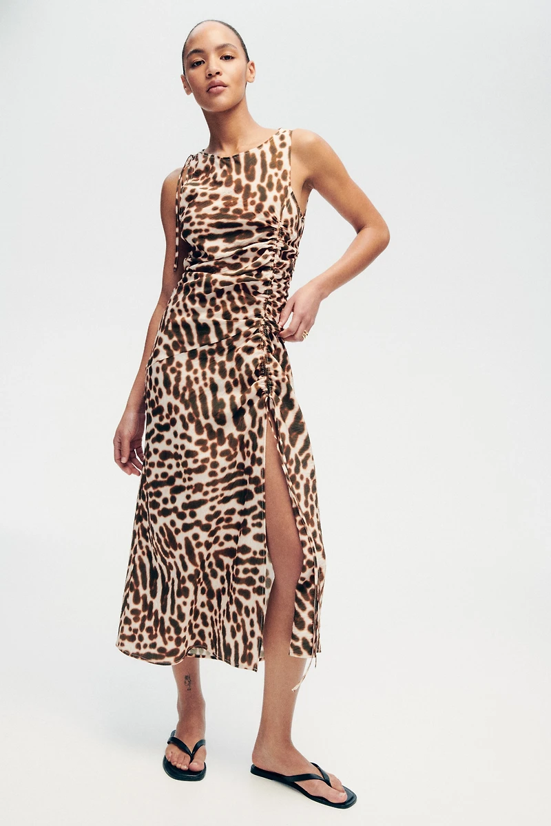 Drawstring-Detail Satin Dress