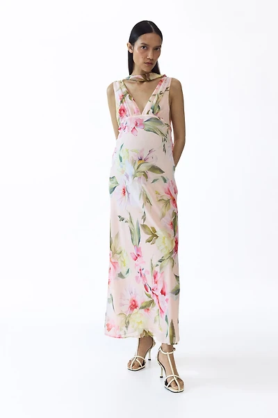 MAMA Scarf-Detail Chiffon Dress