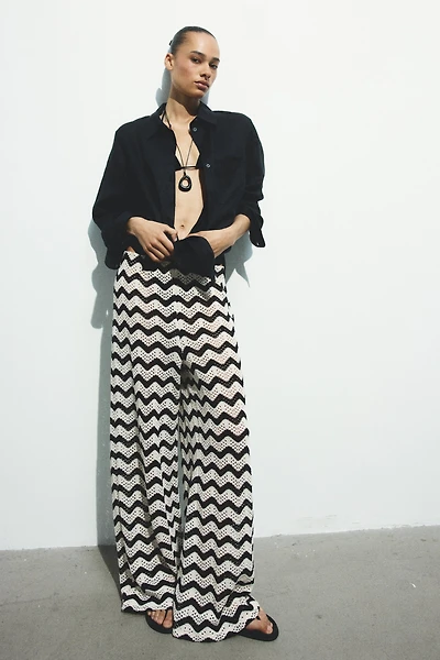 Wide-Leg Textured-Knit Pants