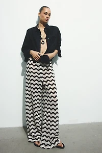 Wide-Leg Textured-Knit Pants