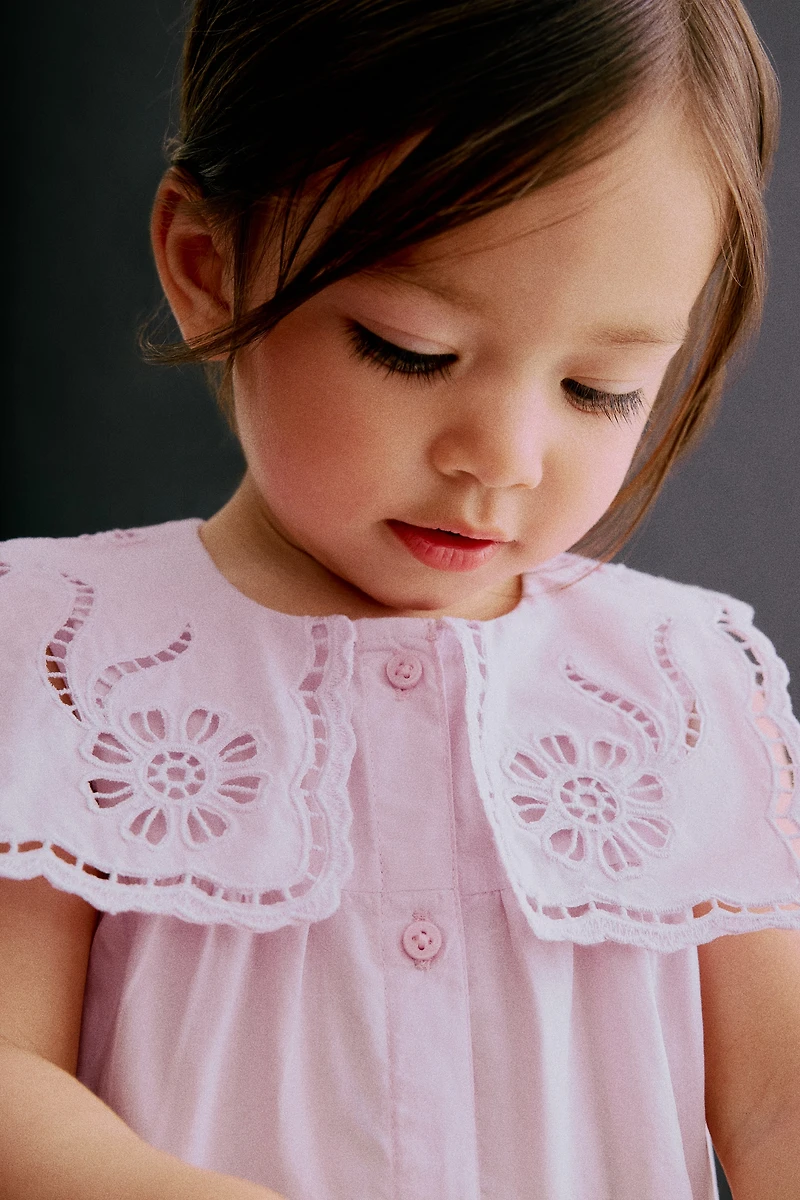 Cotton Romper Suit with Sailor Collar