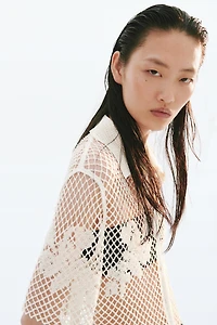 Bead-Detail Crochet-Look Shirt