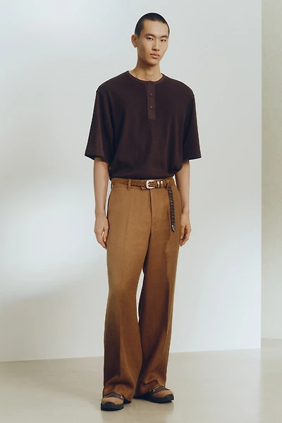 Loose-Fit Linen-Blend Henley Shirt