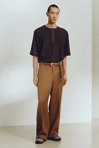 Loose-Fit Linen-Blend Henley Shirt