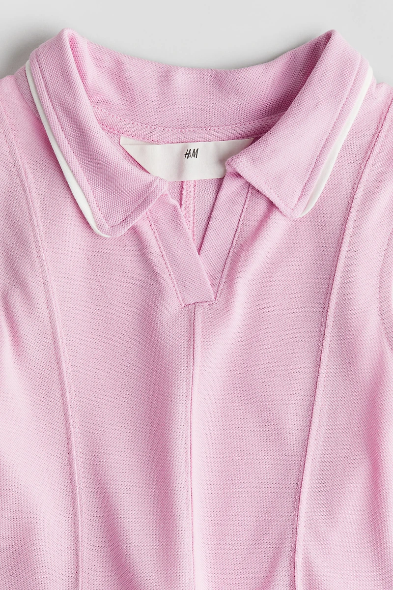 Godet-Pleated Piqué Polo Dress