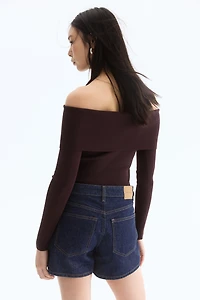 Rib-knit Off-the-shoulder Top
