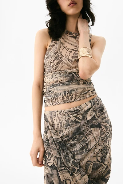 Draped Mesh Sleeveless Top